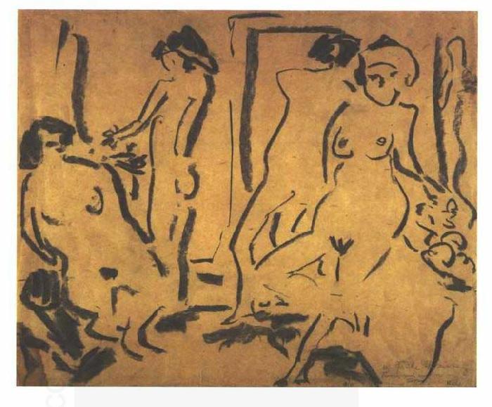 Ernst Ludwig Kirchner Female nudes in a atelier oil painting picture